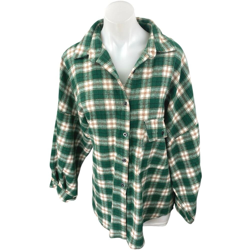 Lioness Green Plaid Checkered Flannel Long Sleeve Button Down Shirt Jacket Sz XL